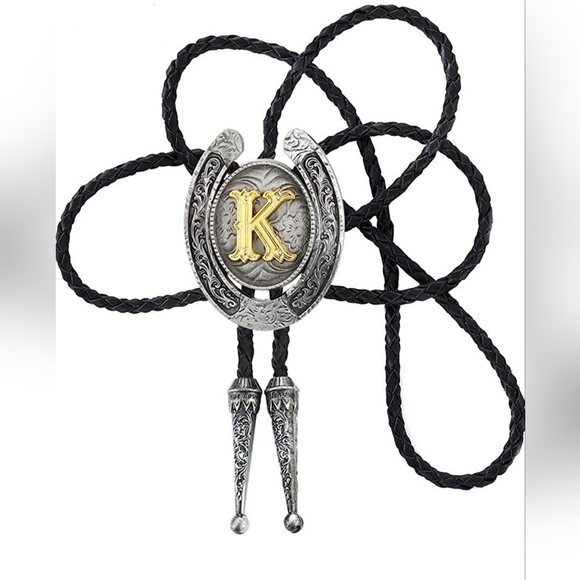 Letter Initial letter 40" bolo tie.  ALL LETTERS AVAILABLE ASK 4 YOUR LETTER - Picture 2 of 7